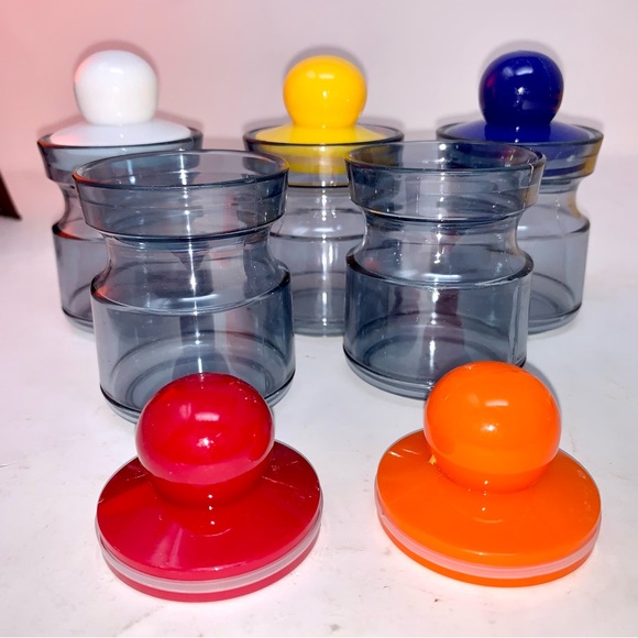 v i n t a g e :: Bright Midcentury 5 Storage Jar Set Shelf Apothecary Bath - Picture 2 of 14